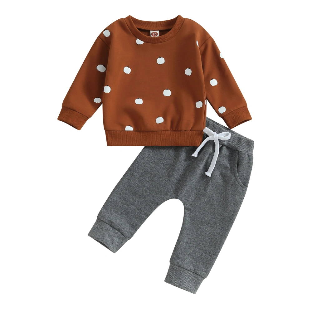 Baby Pumpkin Print Long Sleeve Sweatshirt Tops Solid Color Pants