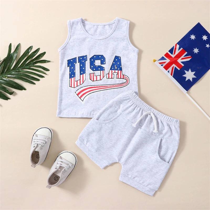 Baby Kids Boys Shorts Set, Letters Print Tank Top + Solid Shorts