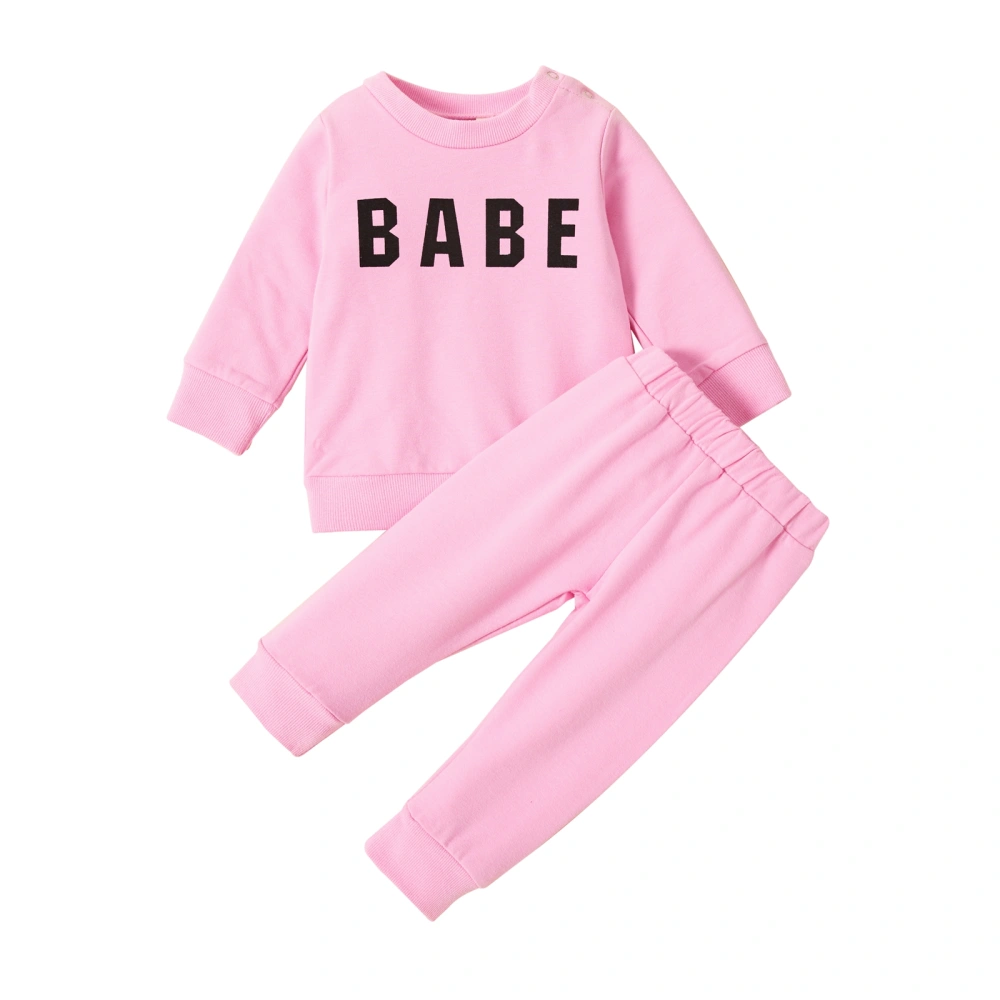 Kids Long Pants Set, Long Sleeve Lettering Tops Solid Color Pants