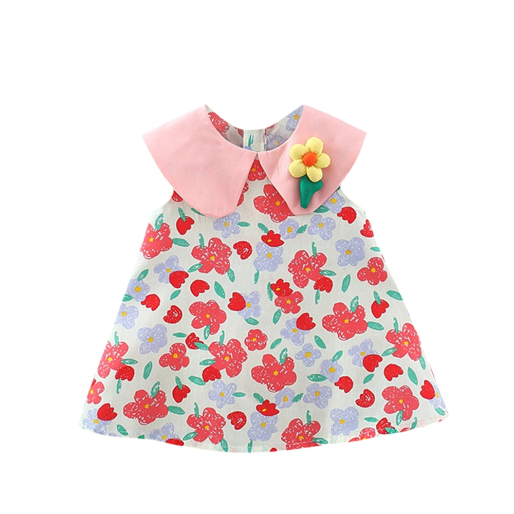 Baby Girl Summer Dress, Sleeveless Doll Collar Floral Loose Dress