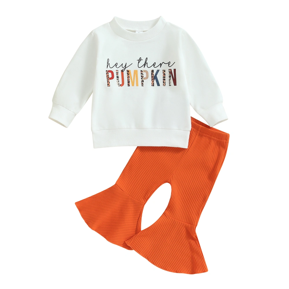 Toddler Girl Halloween Clothes Letter Print Sweatshirt and Flare Pants