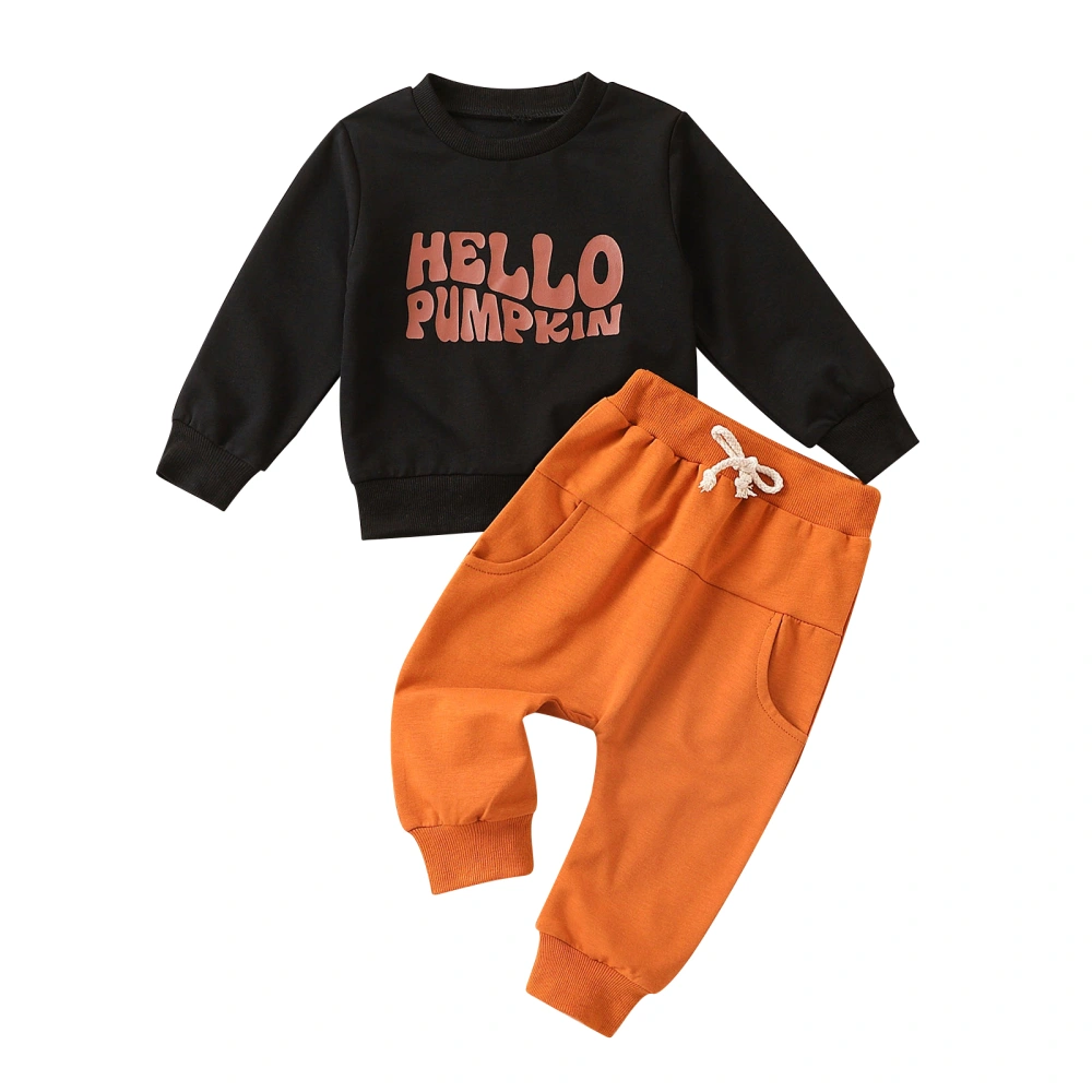 Boys Long Sleeve Letter/Turkey Print Tops and Drawstring Pants Sets