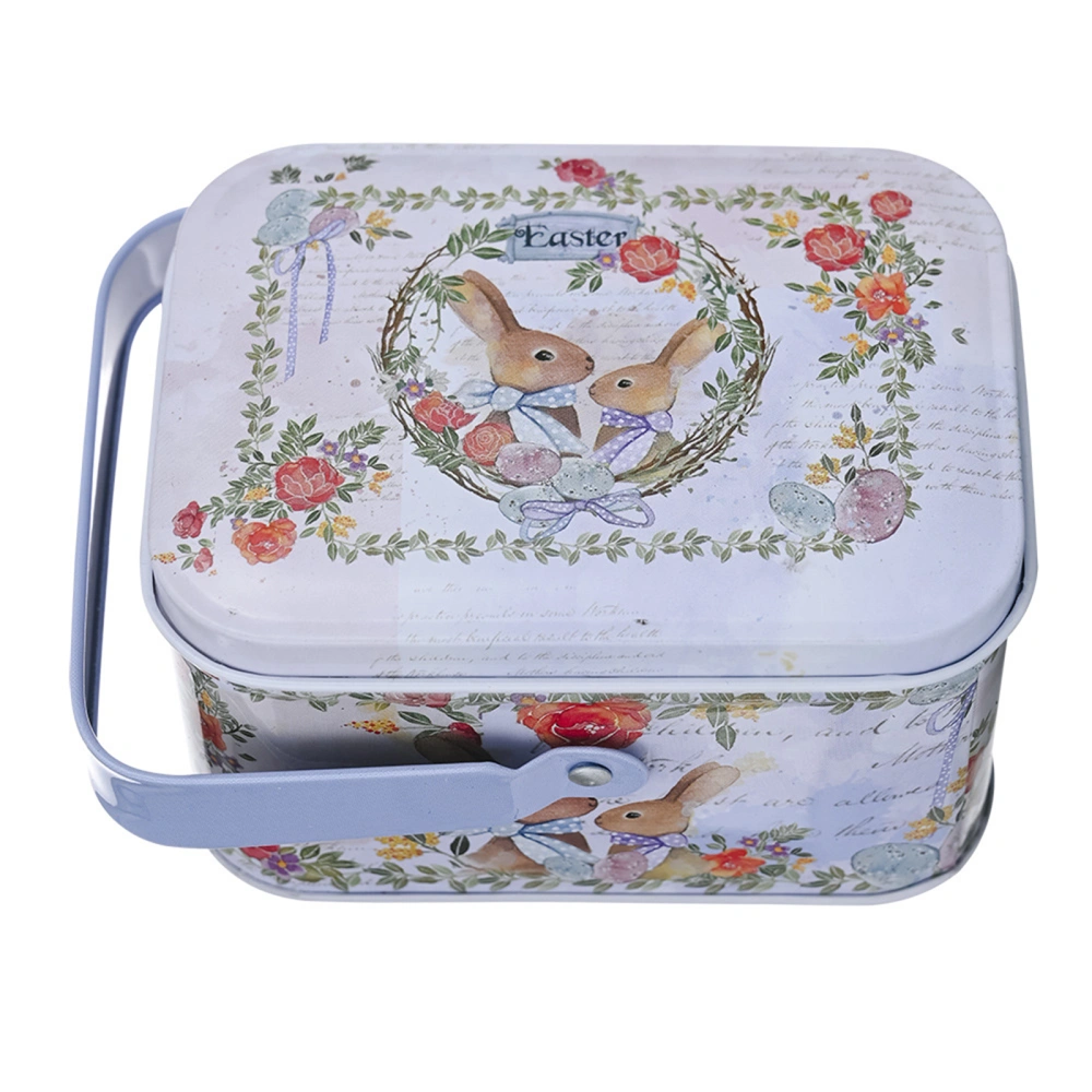 Easter Tinplate Box, Cartoon Rabbit Print Empty Gift Box with Handle