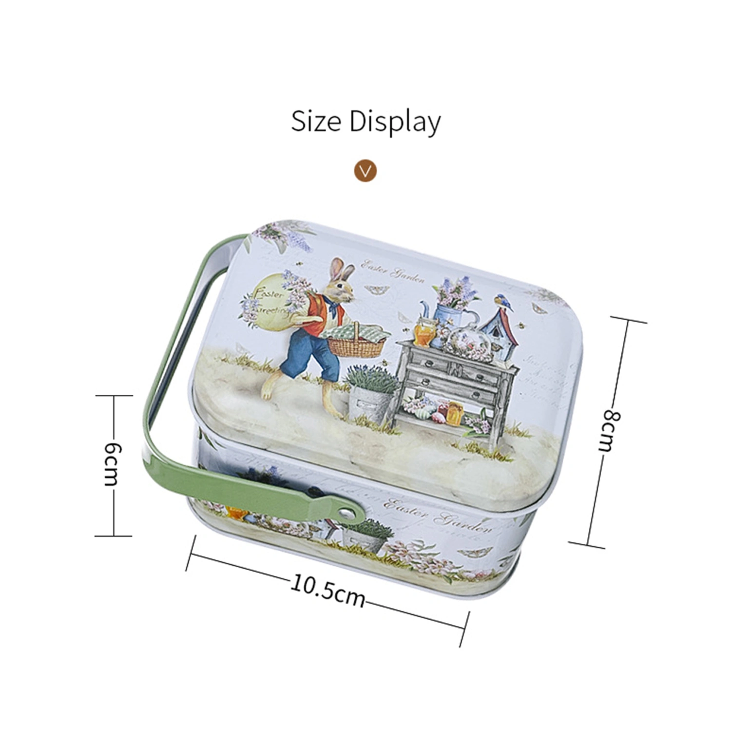 Easter Tinplate Box, Cartoon Rabbit Print Empty Gift Box with Handle