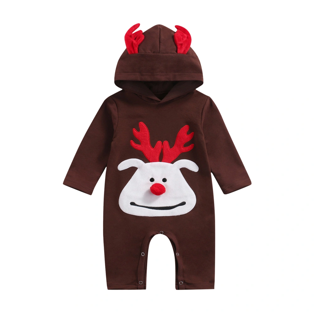 Baby Christmas Jumpsuit, Reindeer Hooded Long Sleeve Romper, 2 Colors