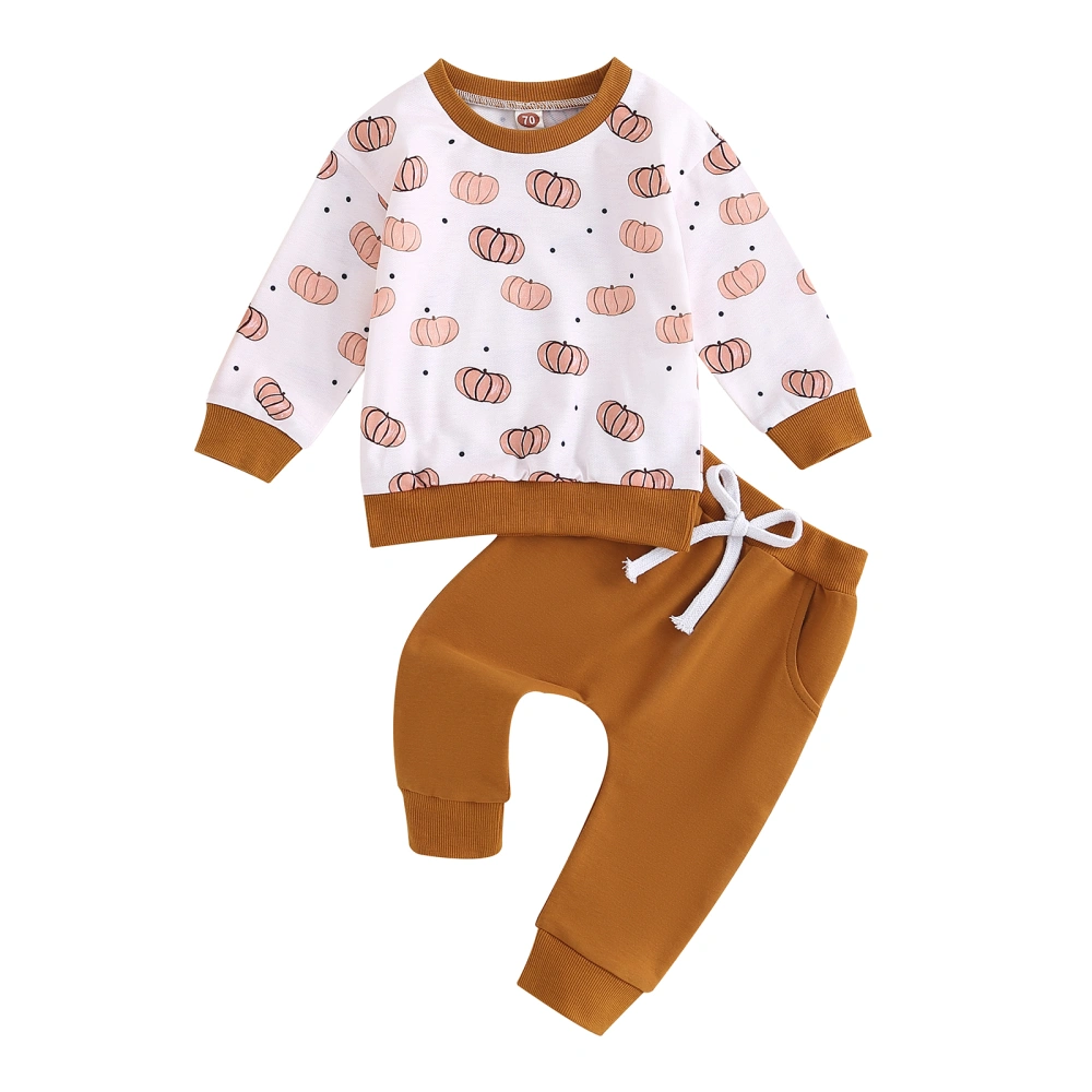 Baby Halloween Clothes Pumpkin Print Sweatshirt and Elastic Pants 