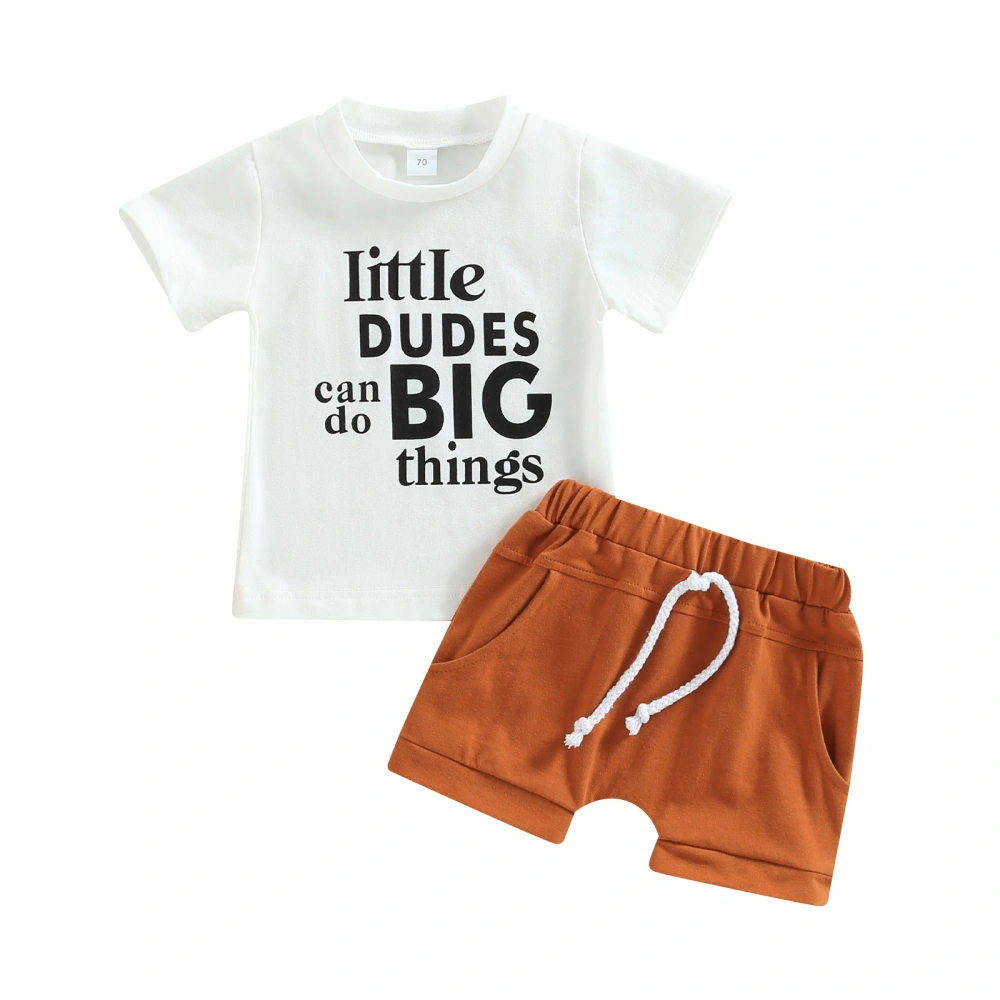 Boys Short Sleeve Letter Print Tops + Solid Color Drawstring Shorts