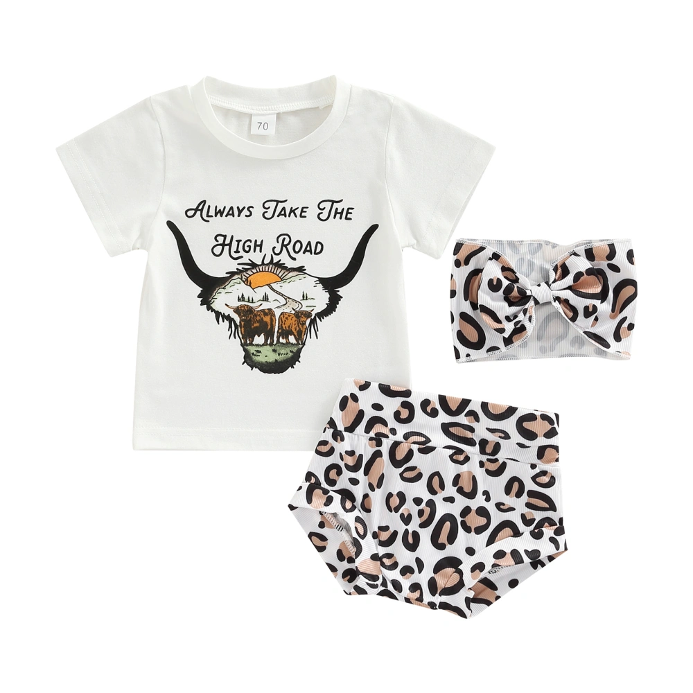 Infant 3 Pieces Outfits, Letter Print T-Shirts + Shorts + Headband