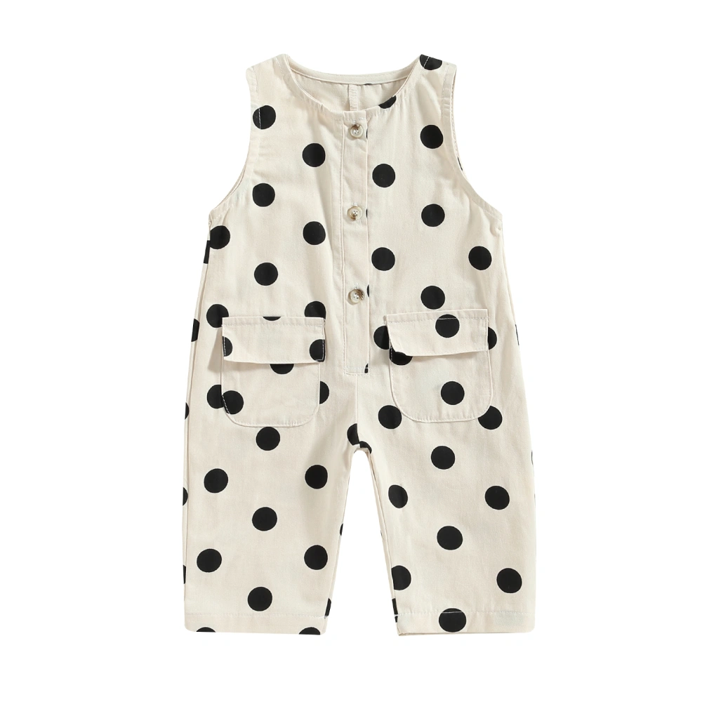 Baby Girls Jumpsuit, Sleeveless Crew Neck Dots Print Button-down Pants