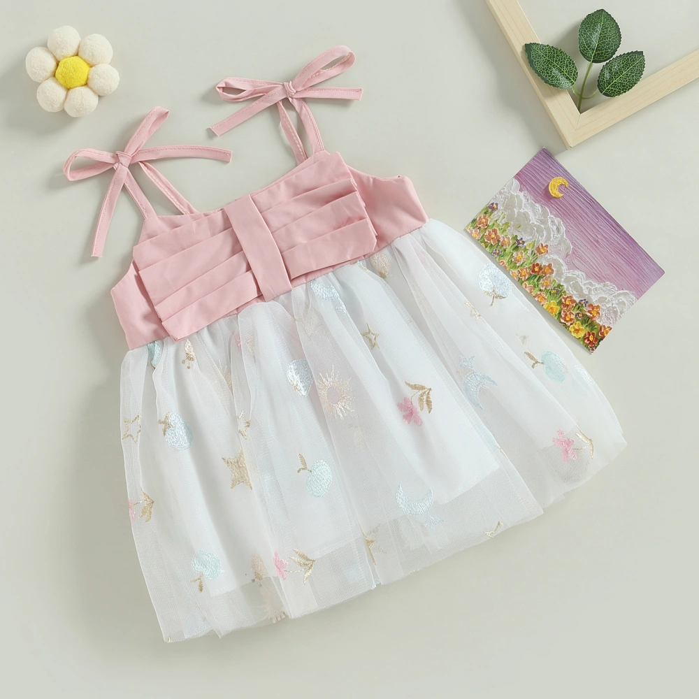 Baby Girl Dress, Sleeveless Embroidery Star Moon Tulle Patchwork Dress