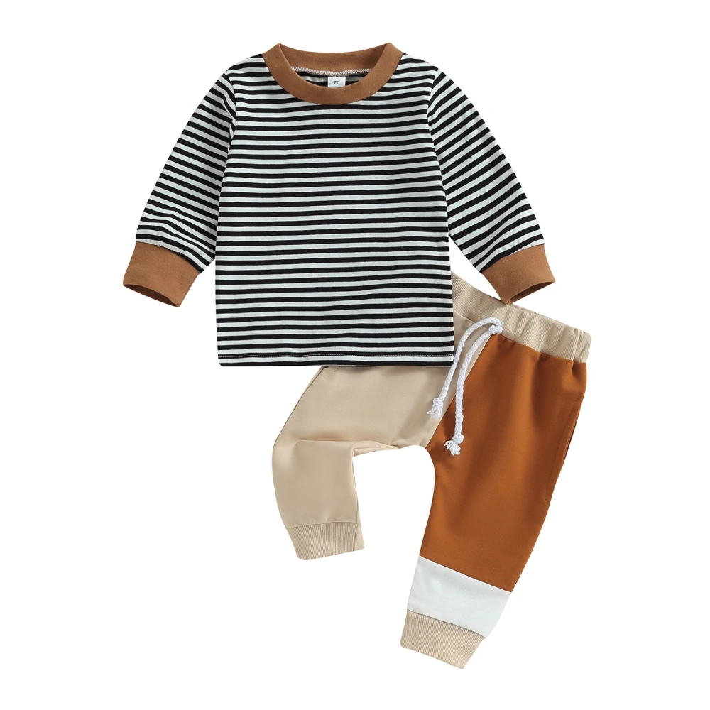 Toddler Boys Long Sleeve Striped Tops and Drawstring Pants Sets