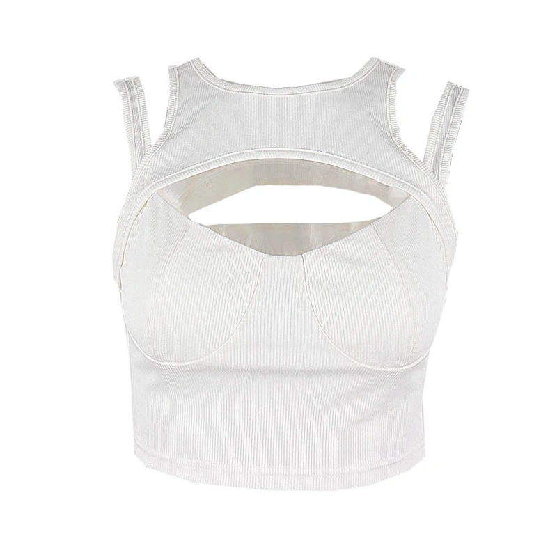 Women Hollow Out Tank Tops, Sleeveless Round Neck Patchwork Crop Tops