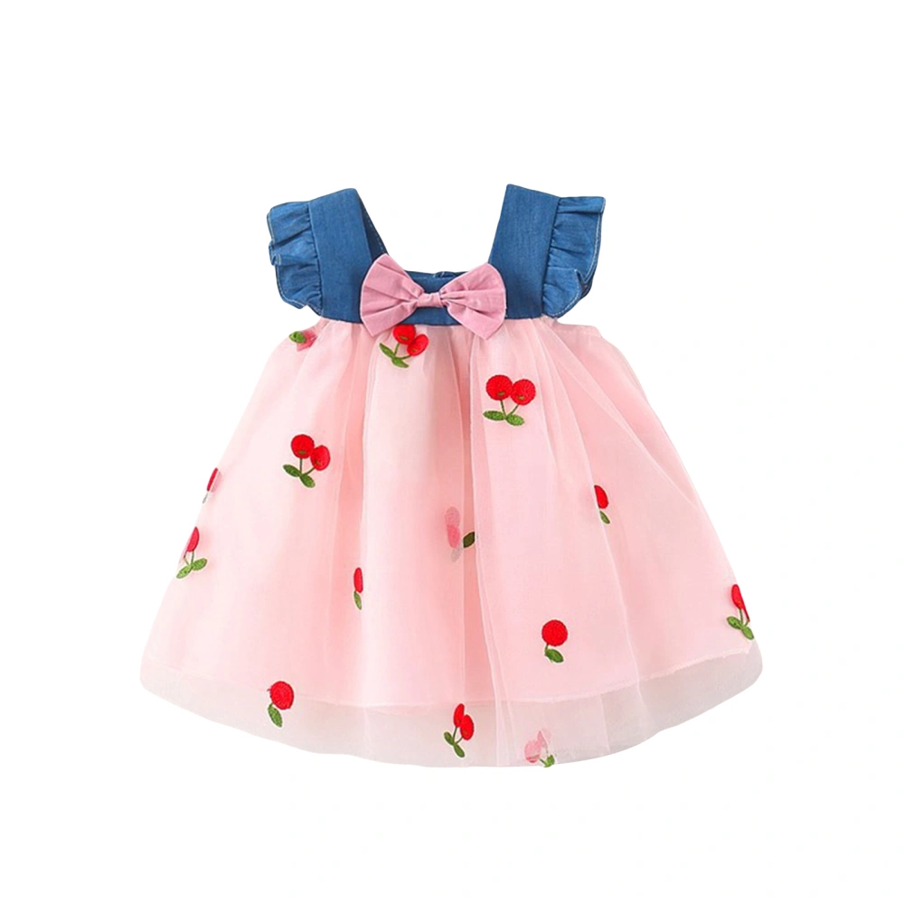 Infant Baby Girls Princess Dress Cherry Embroidery Patchwork Dress