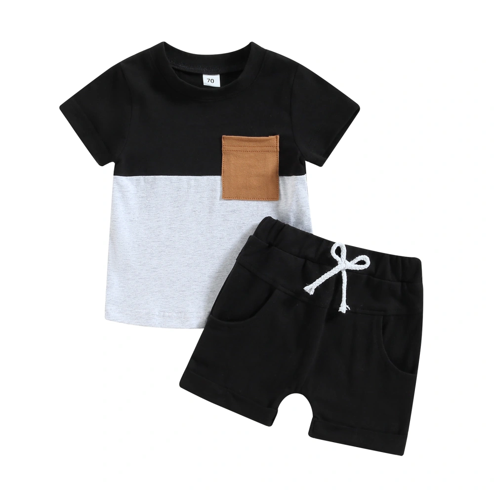 Toddler Boys Short Sleeve Contrast Color Tops + Solid Color Shorts