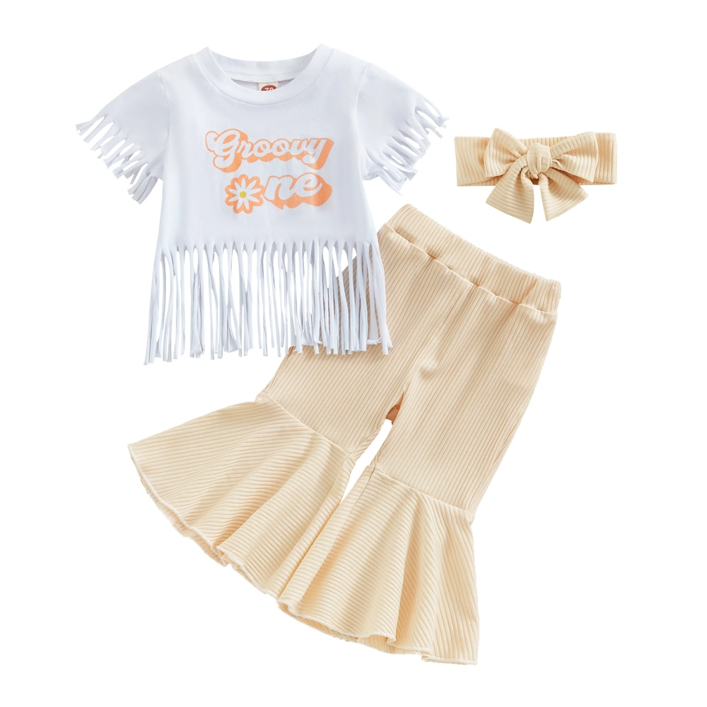 Baby Girls Birthday Outfits Letter Print T-shirt and Pants Headband