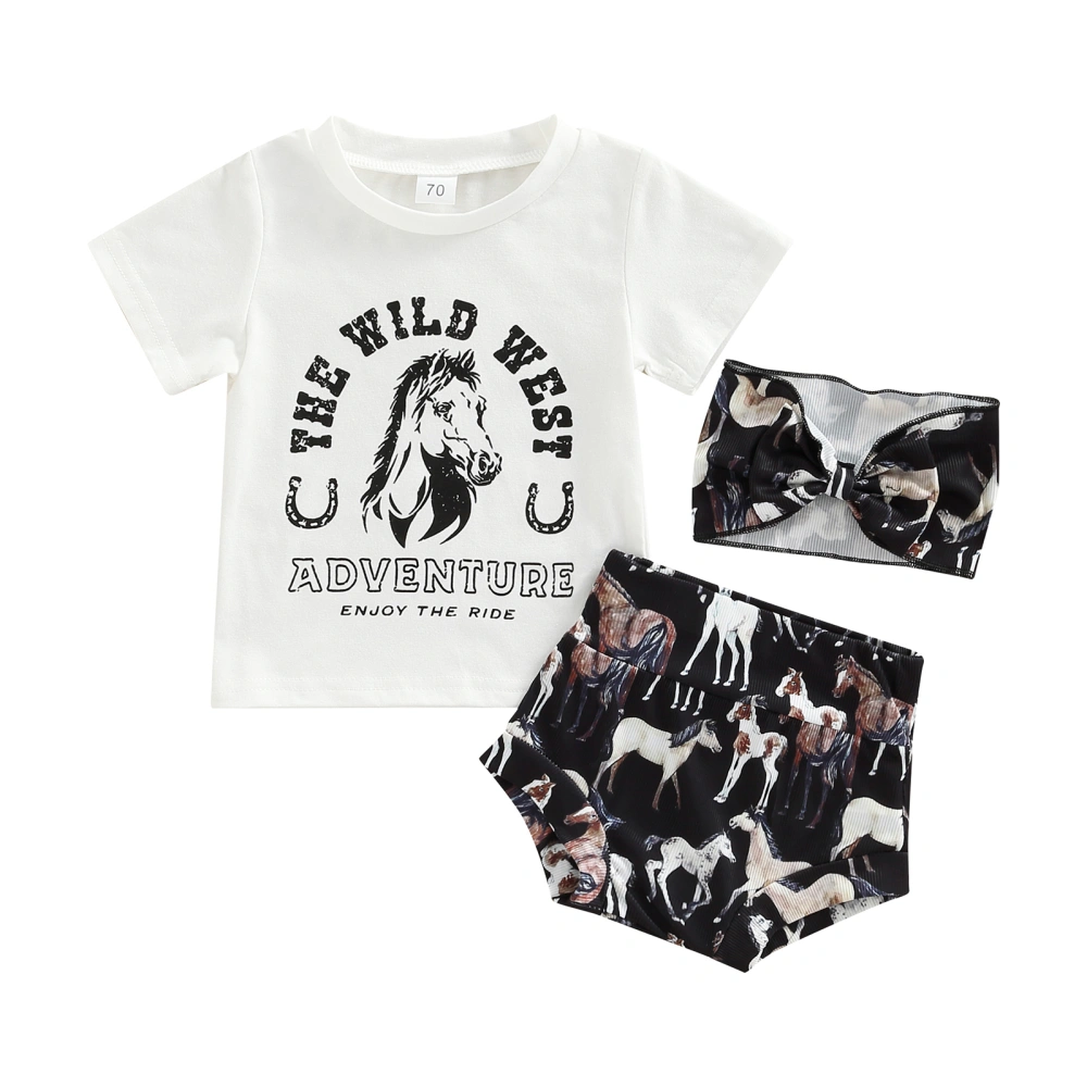 Baby Girls Shorts Set, Horse Print T-shirt with Shorts and Hairband 