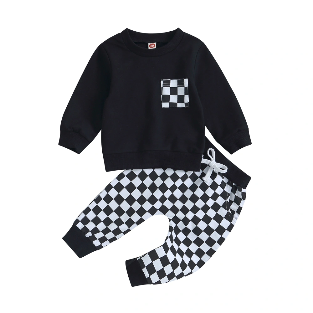 Toddler Boys Long Sleeve Sweatshirt and Checkerboard Print Pants Sets