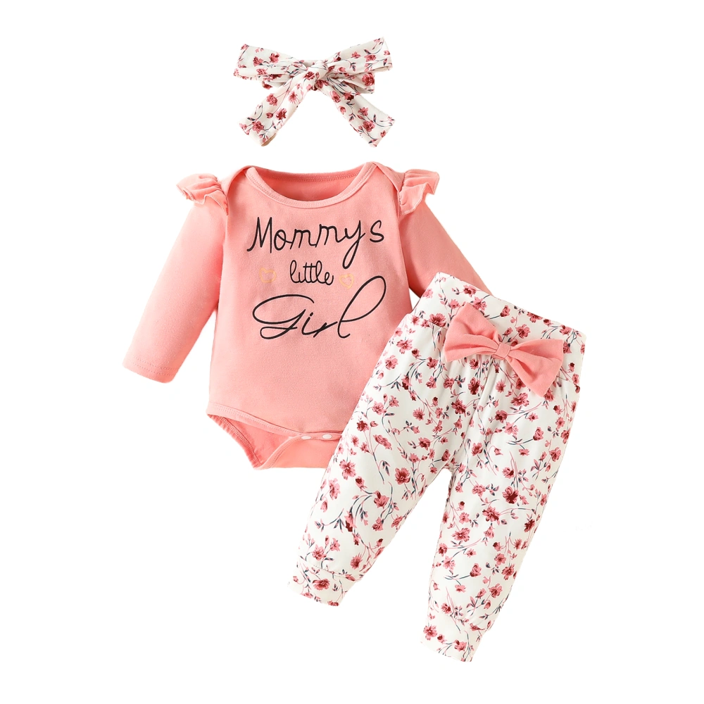 3Pcs Baby Girl Fall Outfits Romper + Bow Pants + Headband Set