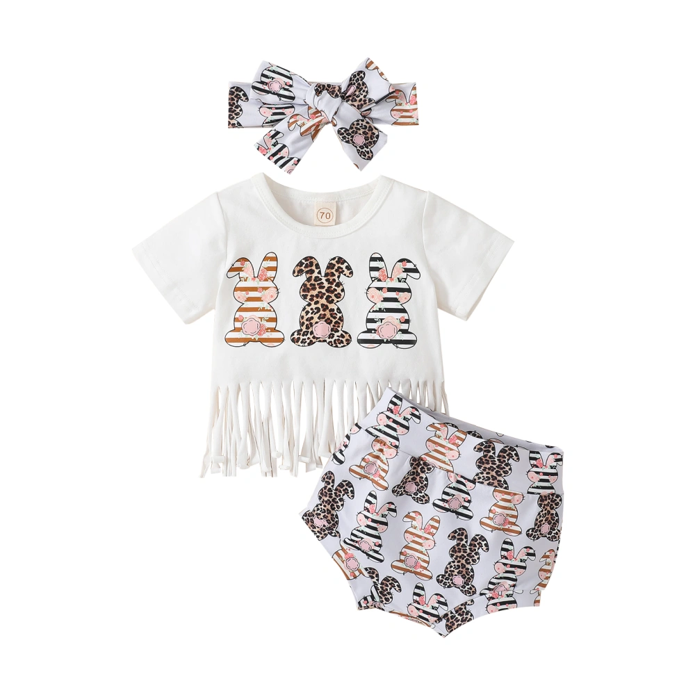 Easter Baby Girls Outfits T-shirt with Tassels and Shorts Headband Set