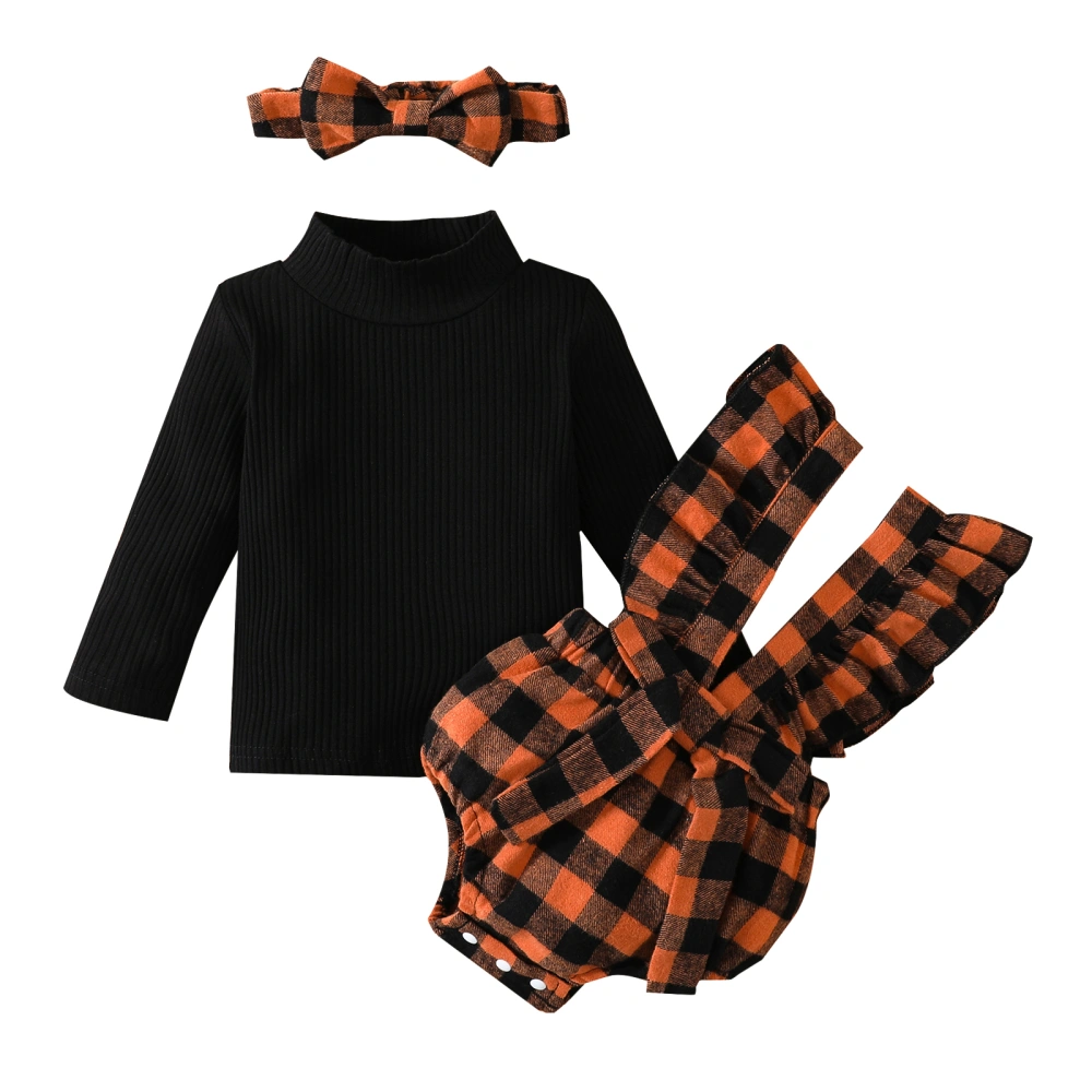 Baby Girls Outfit, Long Sleeve Tops, Suspender Romper, Headwear