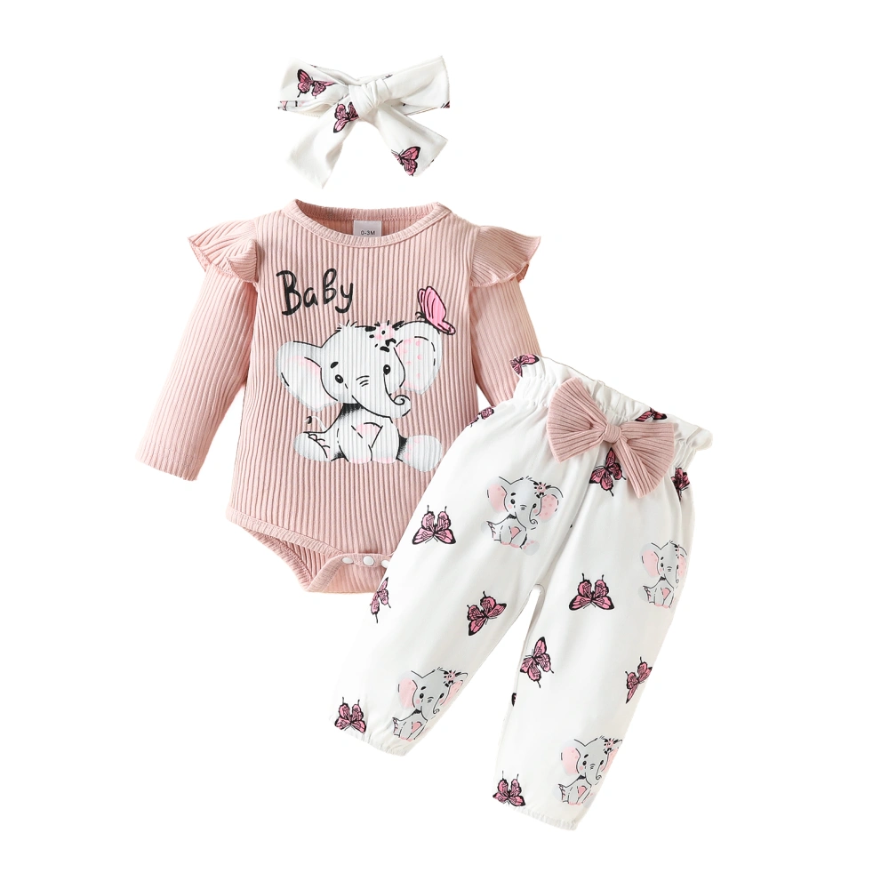 Baby Girls Jumpsuits Set Elephant Print Romper and Pants Headband