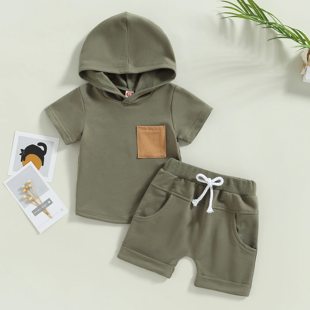 Baby Boys Shorts Set, Short Sleeve Hooded T-shirt + Solid Shorts