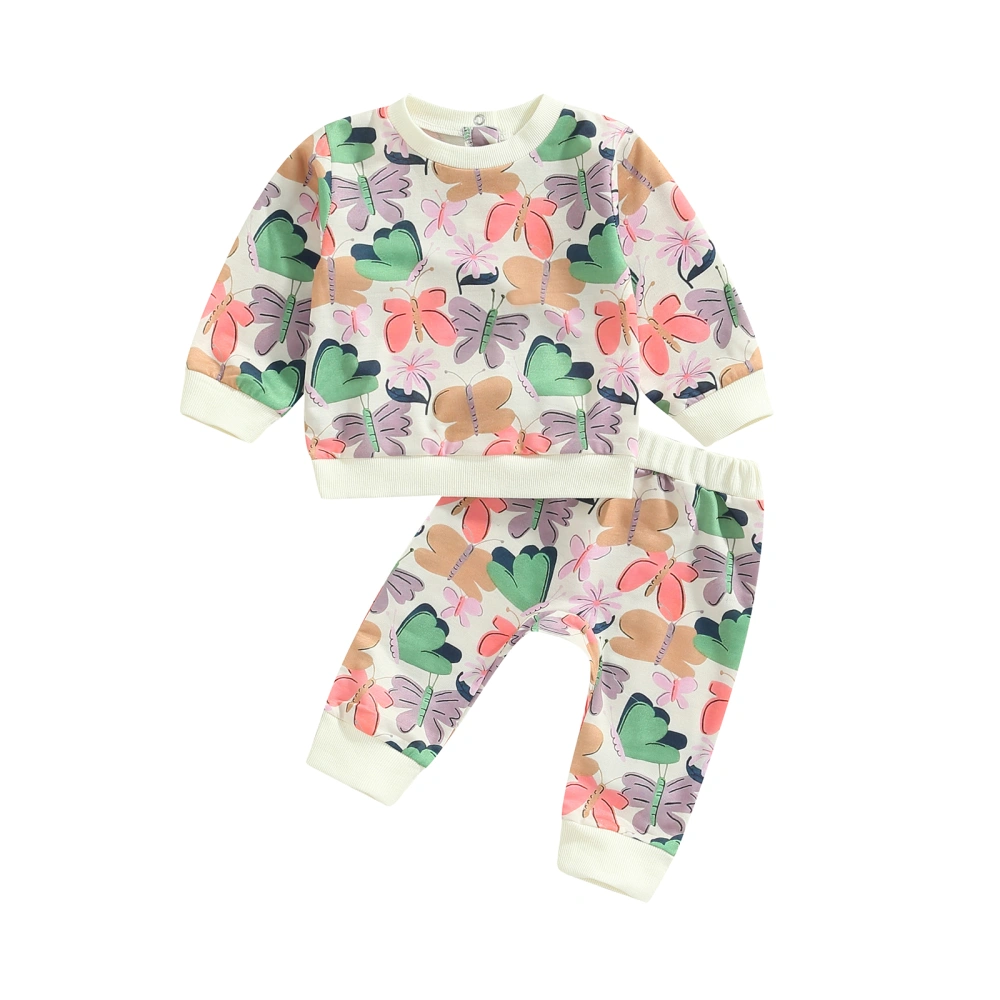 Baby 2PCS Outfits, Long Sleeve Dinosaur/Butterfly Crew Tops+Long Pants