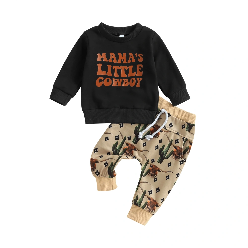 Baby Boy Western Clothes Sweatshirt + Cow Cactus Print Pants Set