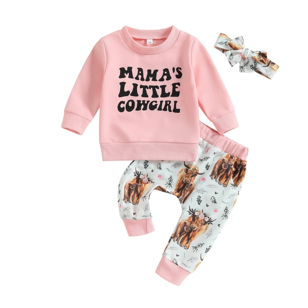 Girls Western Clothes Letter Print Tops and Cow Floral Pants Headband