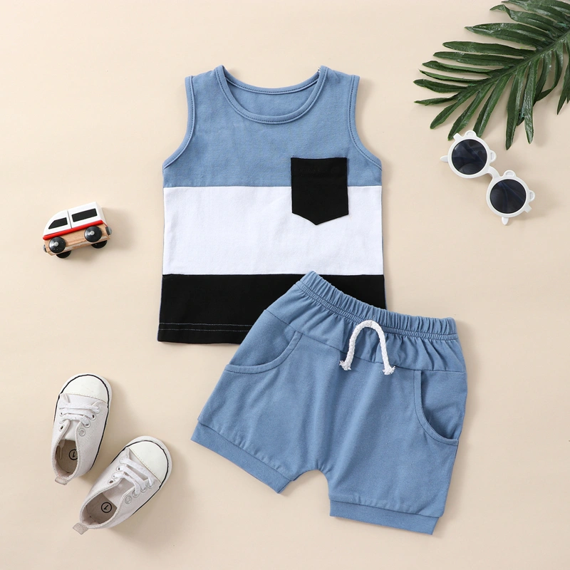 Toddler Boys Contrast Color Tank Tops + Solid Color Drawstring Shorts