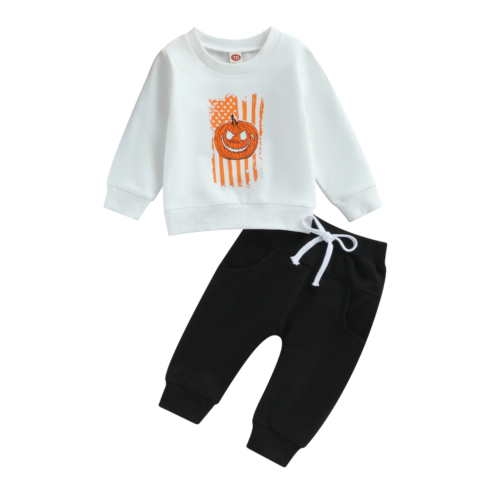 Toddler Boys Long Sleeve Pumpkin Print Tops and Drawstring Pants Sets