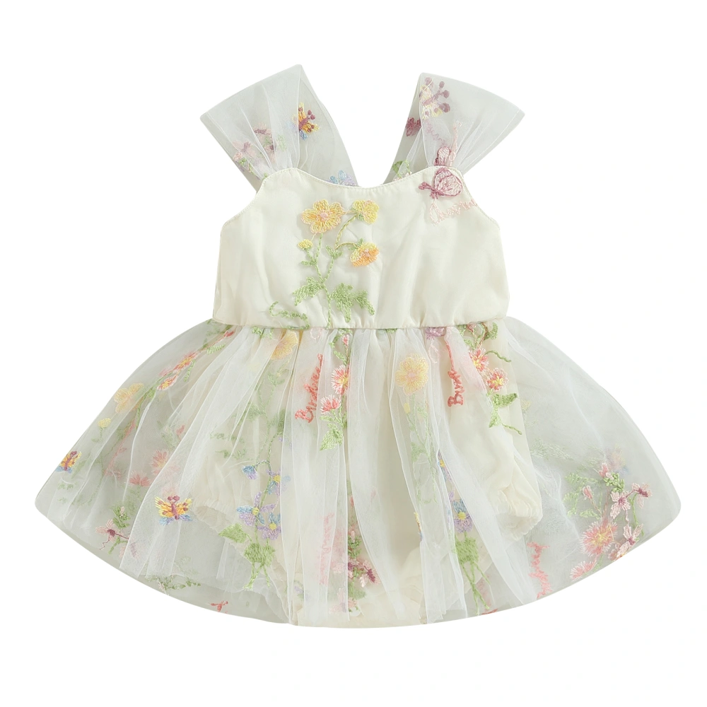 Baby Girls Romper, Sleeveless Embroidery Flowers Butterfly Tulle Dress