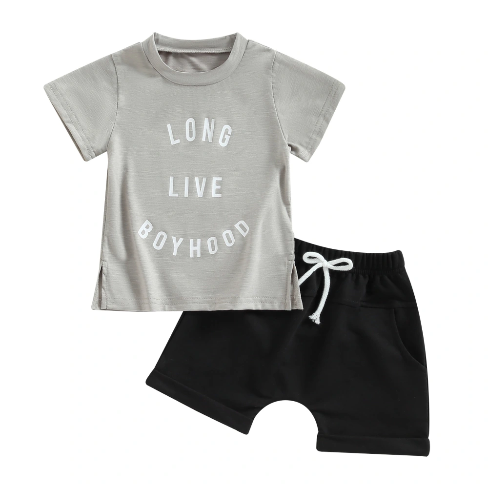 Baby Boy Summer Clothes, Letter Print T-Shirt + Knot Shorts Set