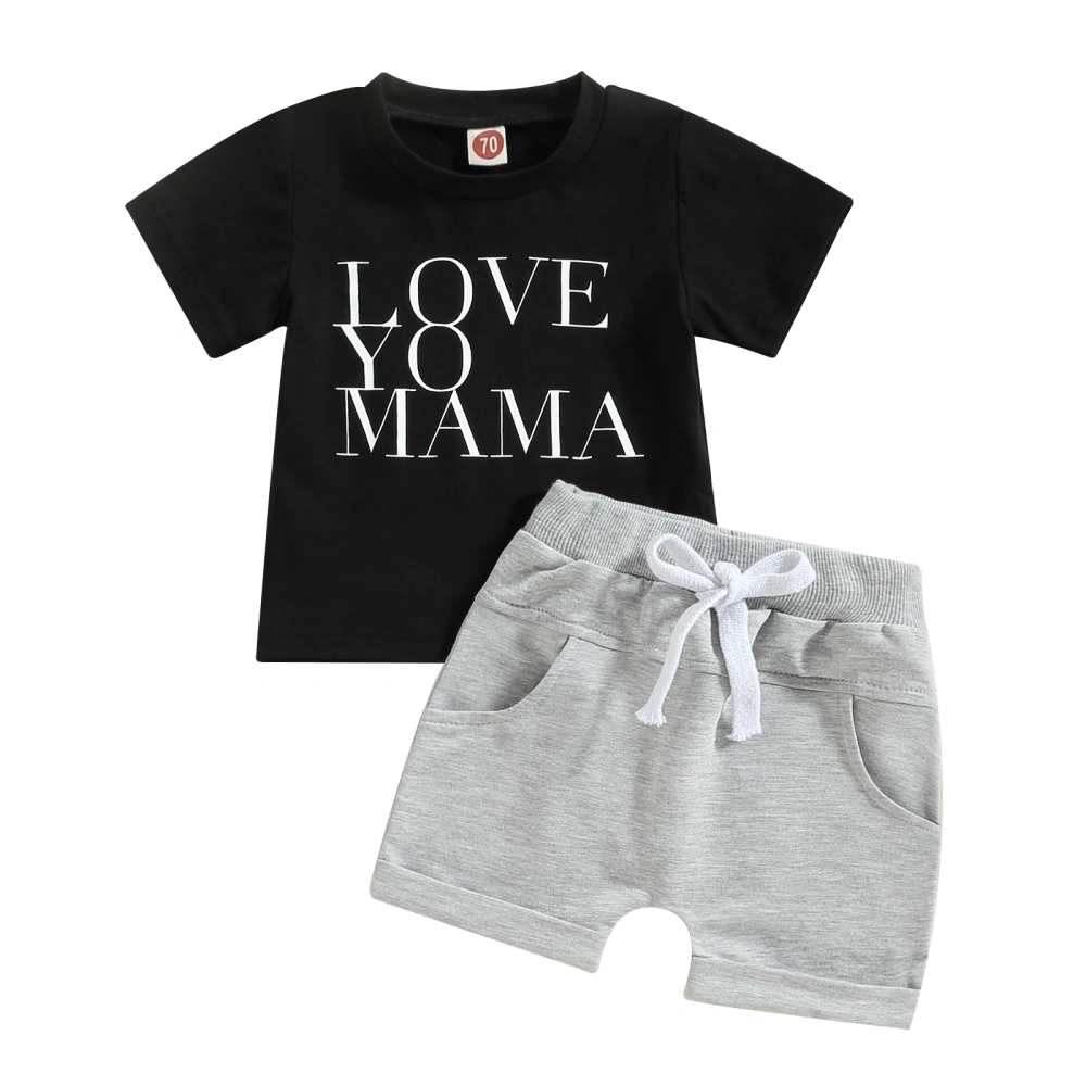 Baby Boys Shorts Set, Short Sleeve Letters Print T-shirt + Shorts