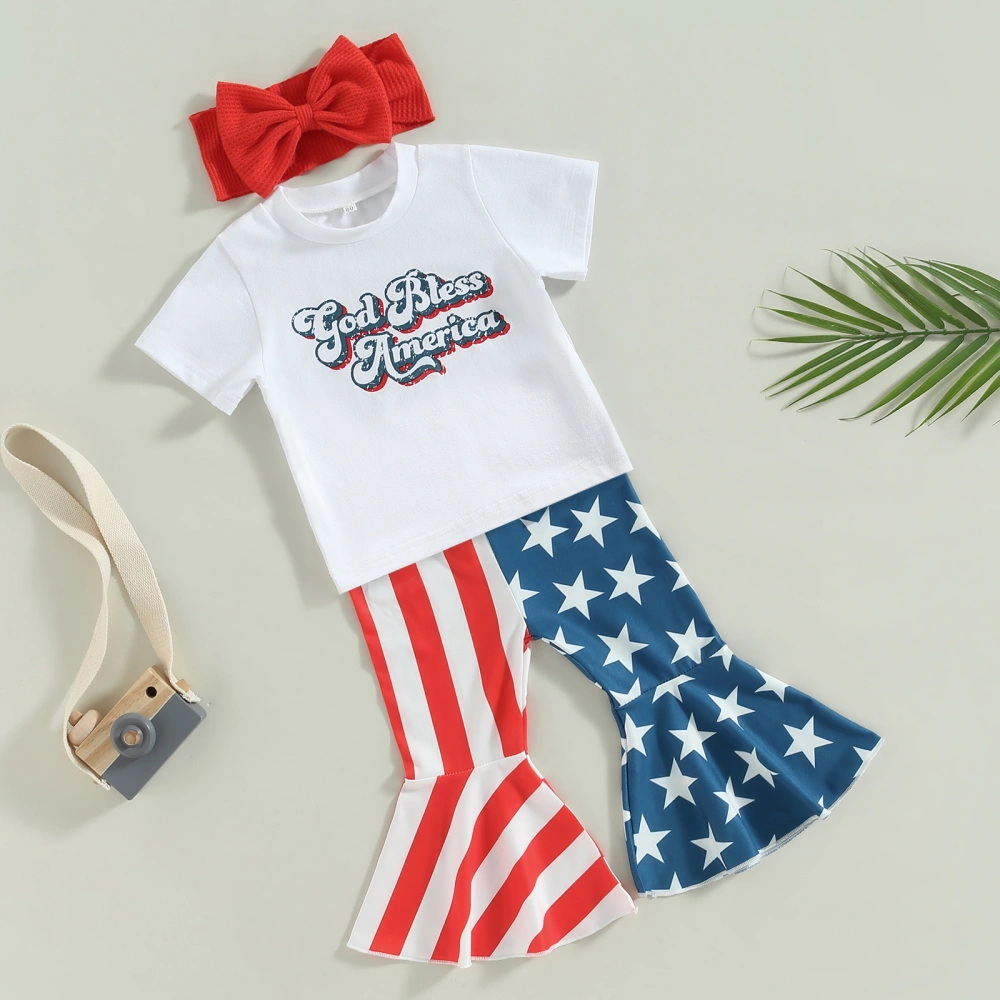 Independence Day Girls Outfits T-shirt and Star Striped Pants Headband