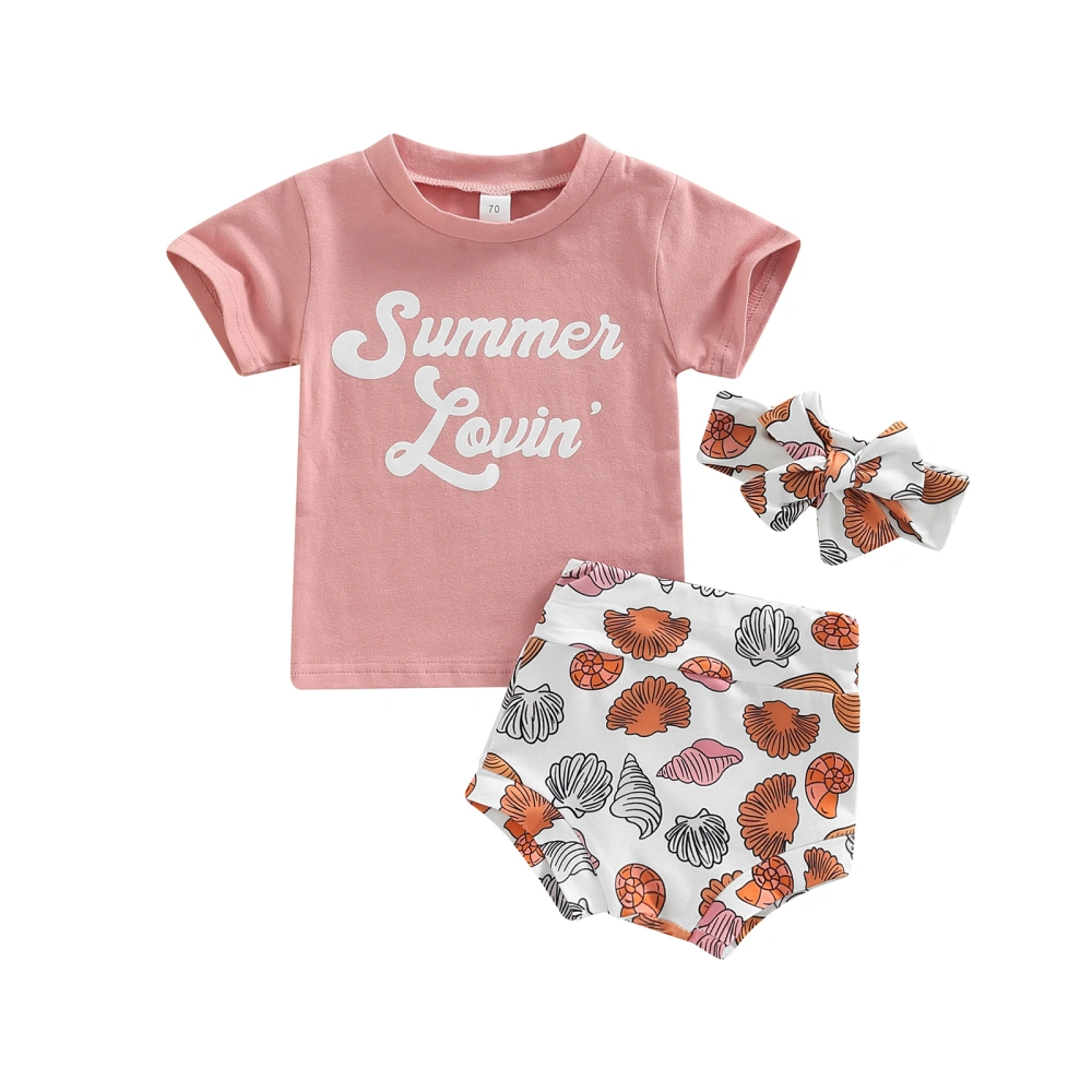 Baby Girls Outfit, Round Collar Short Sleeve Tops, Printing Shorts