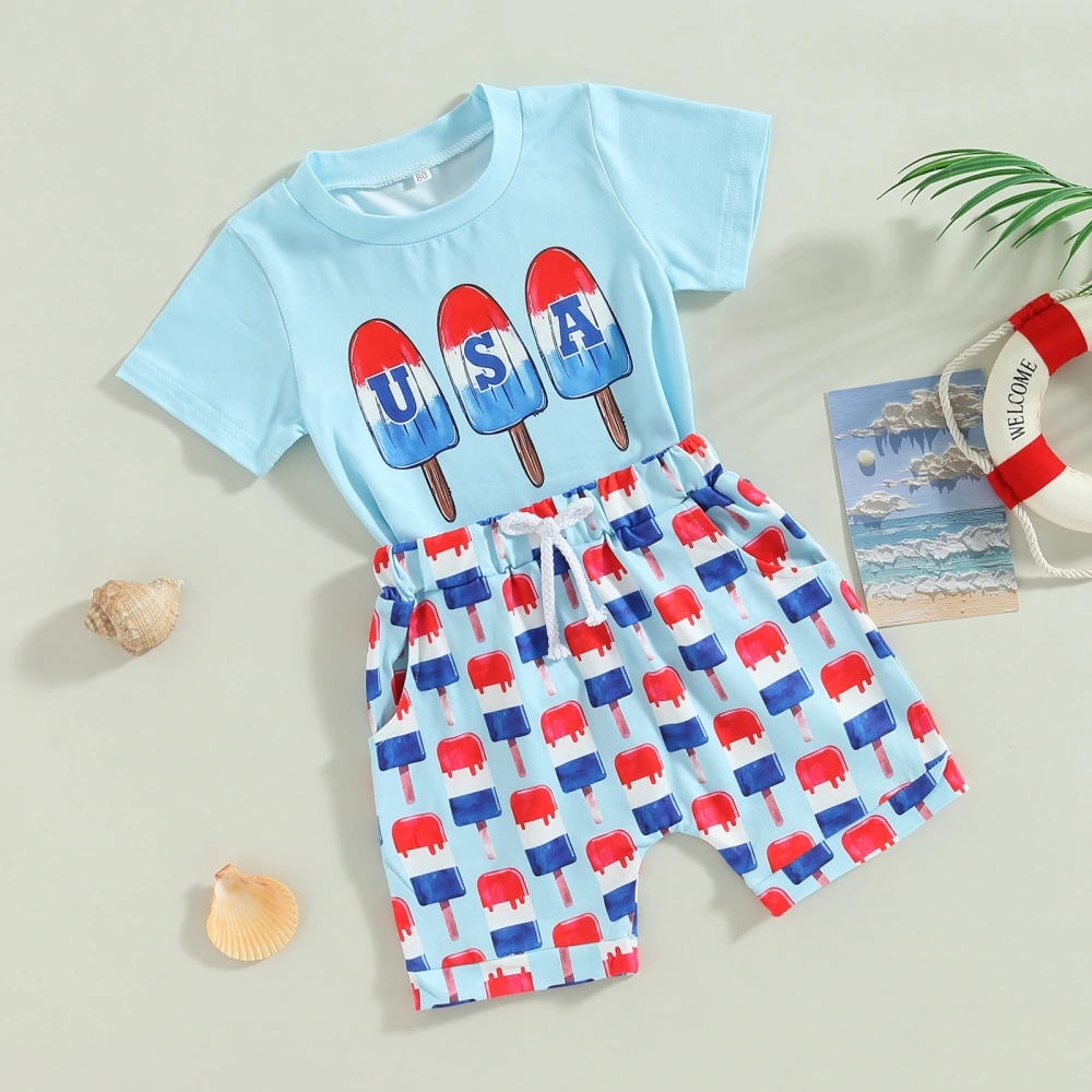 Independence Day Baby Boys Outfits Summer T-shirt and Elastic Shorts 