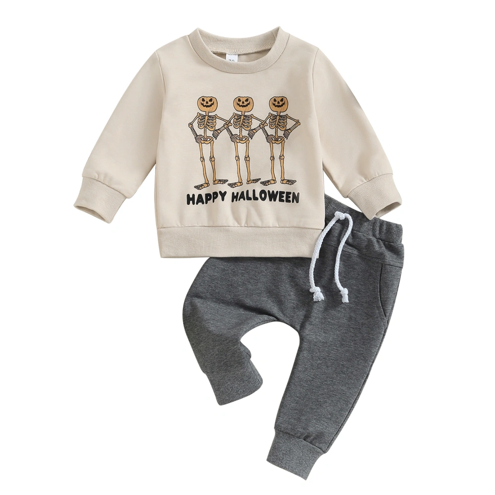 Baby Boys Halloween Pants Set, Pumpkin Skeleton Sweatshirt Sweatpants