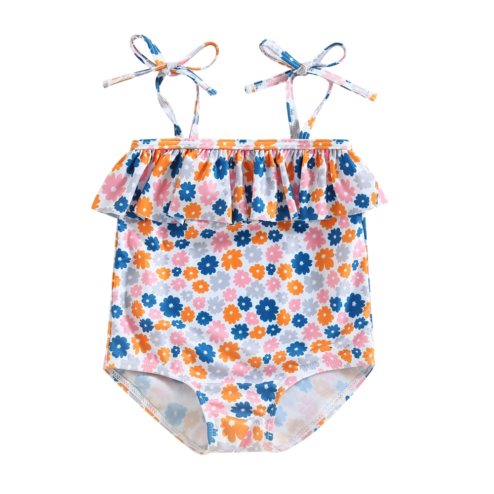 Baby Girls Bikini, Lacing Sleeveless Ruffled Flower Print Swimsuit