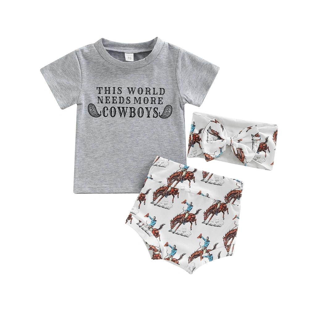 Baby Short Sleeve Tops + Shorts + Headband, Letter Cowboy Clothing