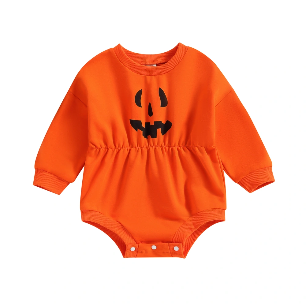 Baby Halloween Sweatshirt Jumpsuit Long Sleeve Pumpkin Print Romper