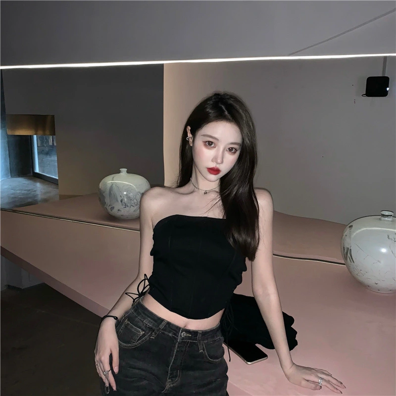 Women Summer Tube Tops, Solid Color Strapless Off Shoulder Crop Tops