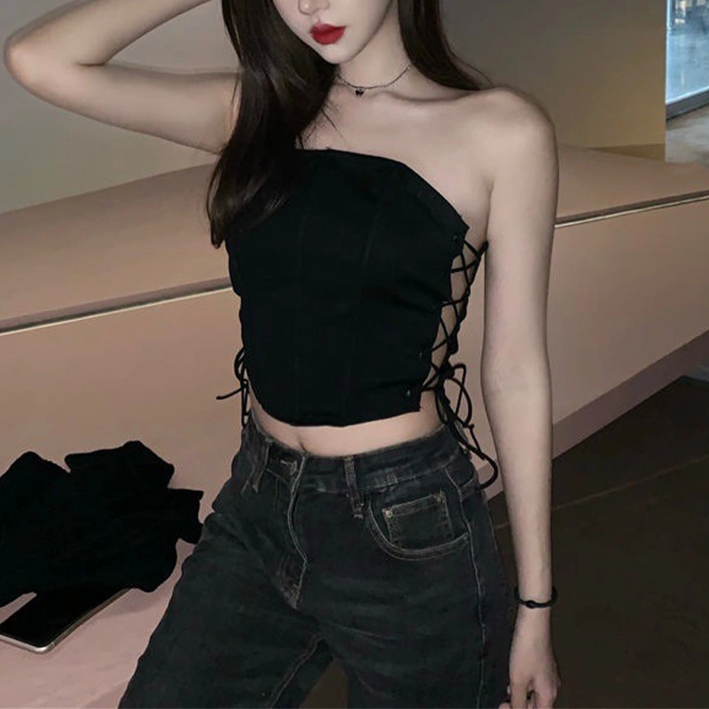 Women Summer Tube Tops, Solid Color Strapless Off Shoulder Crop Tops