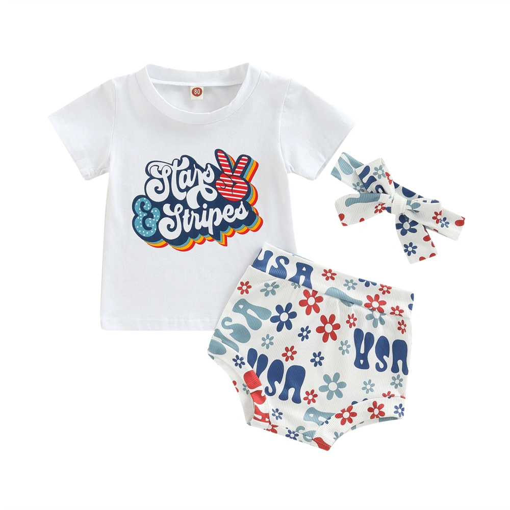 Baby Girls Outfit, Letter Crew Tees, Flower Triangle Pants, Headband