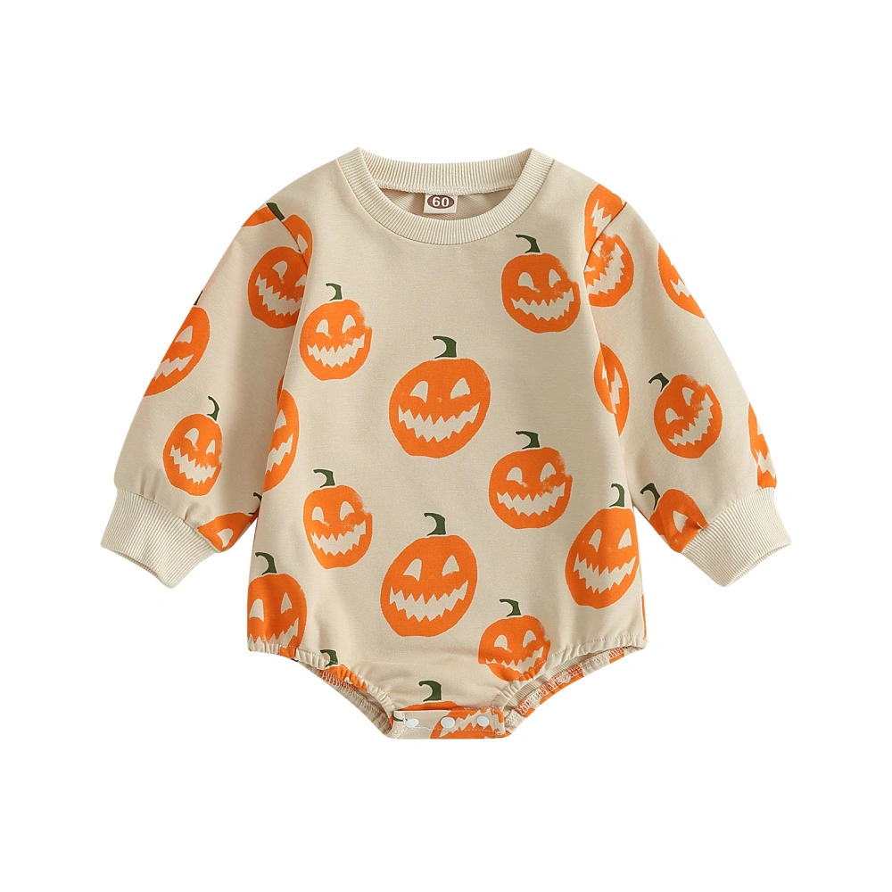 Baby Sweatshirt Rompers Halloween Pumpkin Print Long Sleeve Jumpsuit