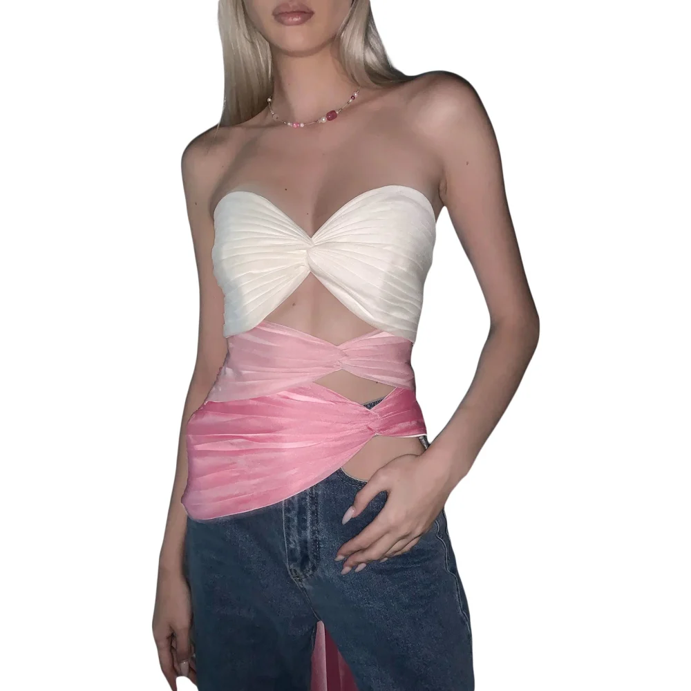 Women's Sleeveless Off Shoulder Ruched Contrast Color Bandeau