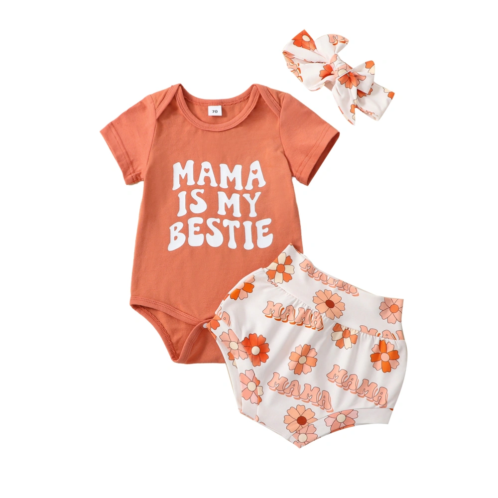 Baby Girls Jumpsuit Outfit Letter Print Romper and Shorts Headband