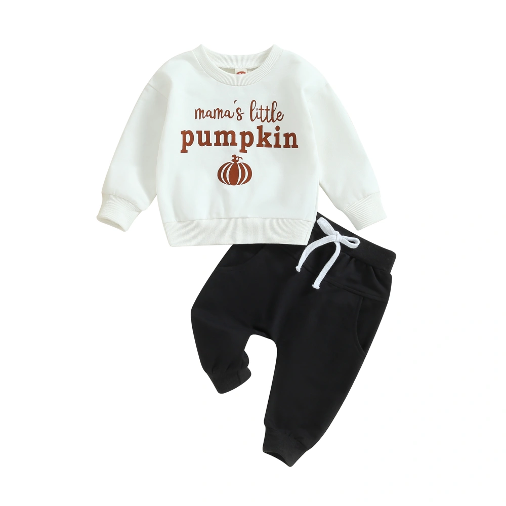 Baby Boys Halloween Clothes Letter Pumpkin Print Sweatshirt and Pants