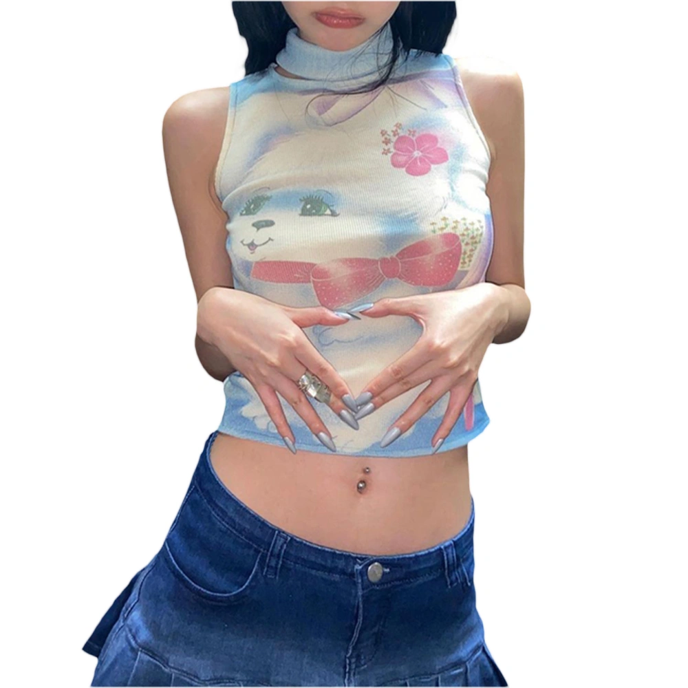 Women Tanks Tops + Neck Cover, Cartoon Dog Color Matching Clothing