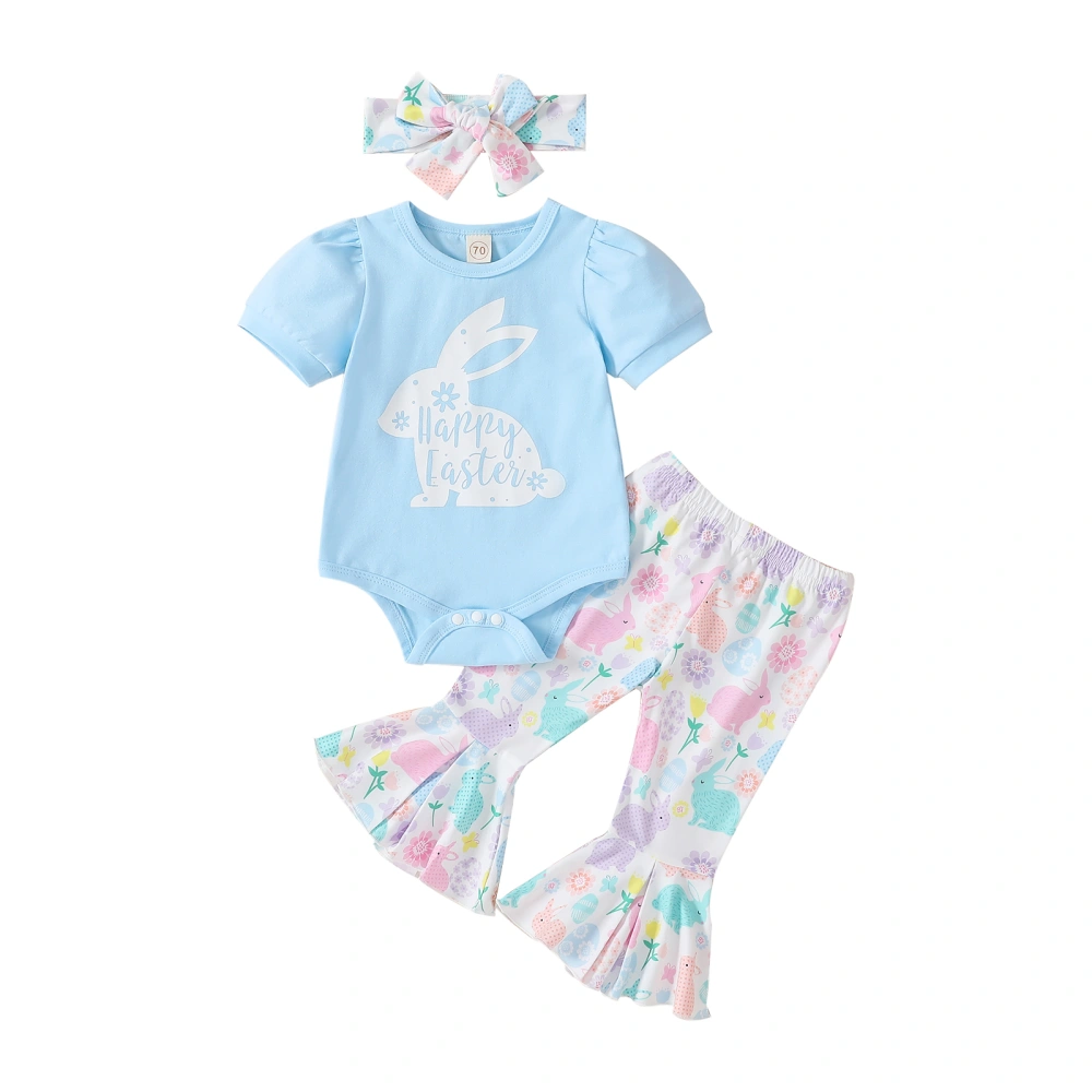 Easter Clothes Suits Letter Rabbit Print Romper Flare Pants Headband